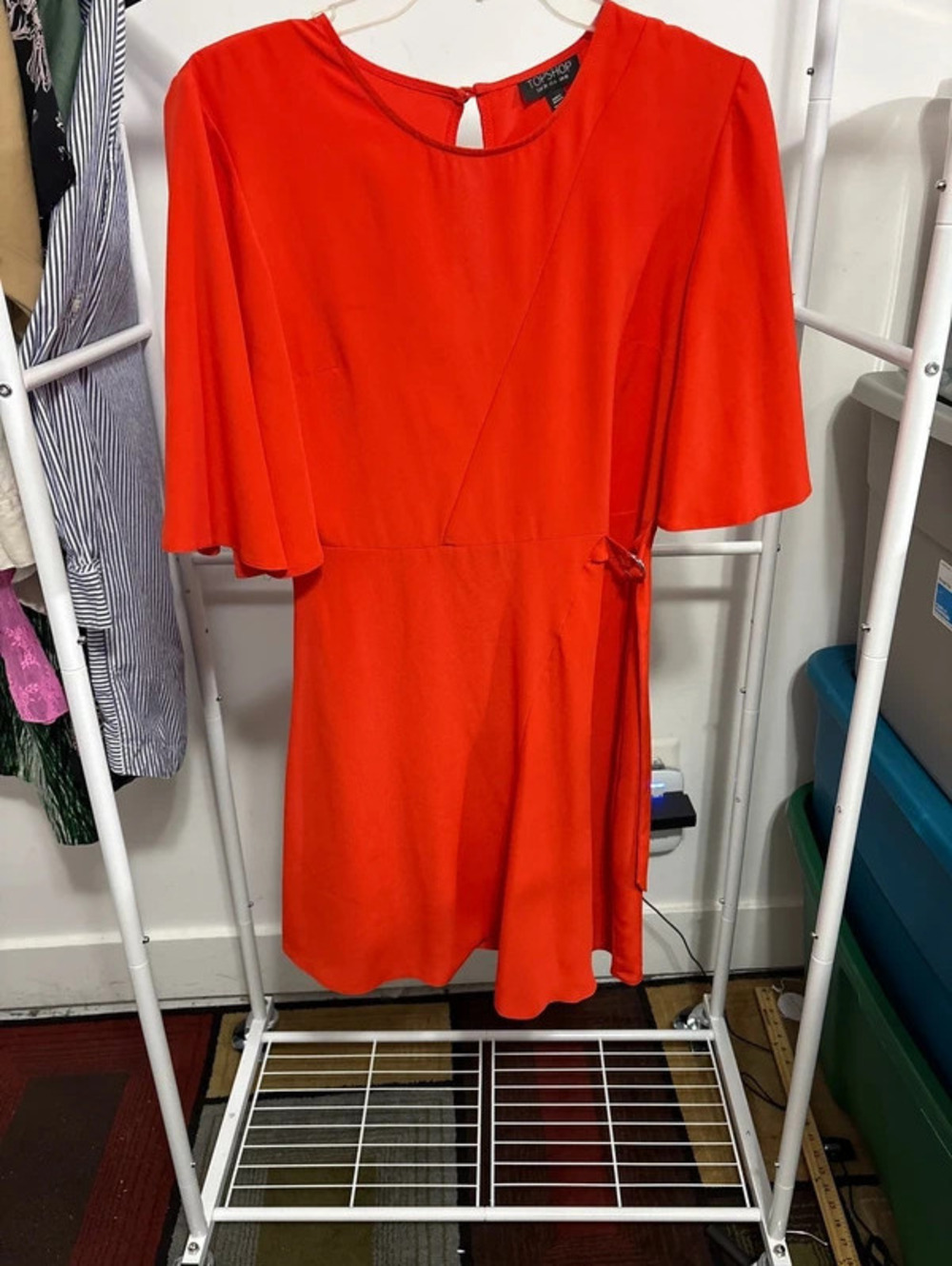 Topshop Red Flutter Sleeve Side-Tie Mini Dress - Size 6